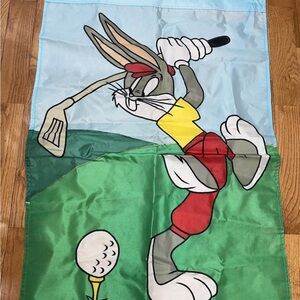 Vintage Warner Brothers 1996 Bugs Bunny Full Size Outside Flag Golfing Golf